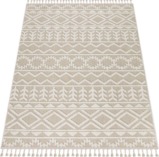 Paco Home Vloerkleed Woonkamer Laagpolig Boho Patroon Scandinavisch 3D Modern, Maat:160x220 cm, Kleur:Beige 2