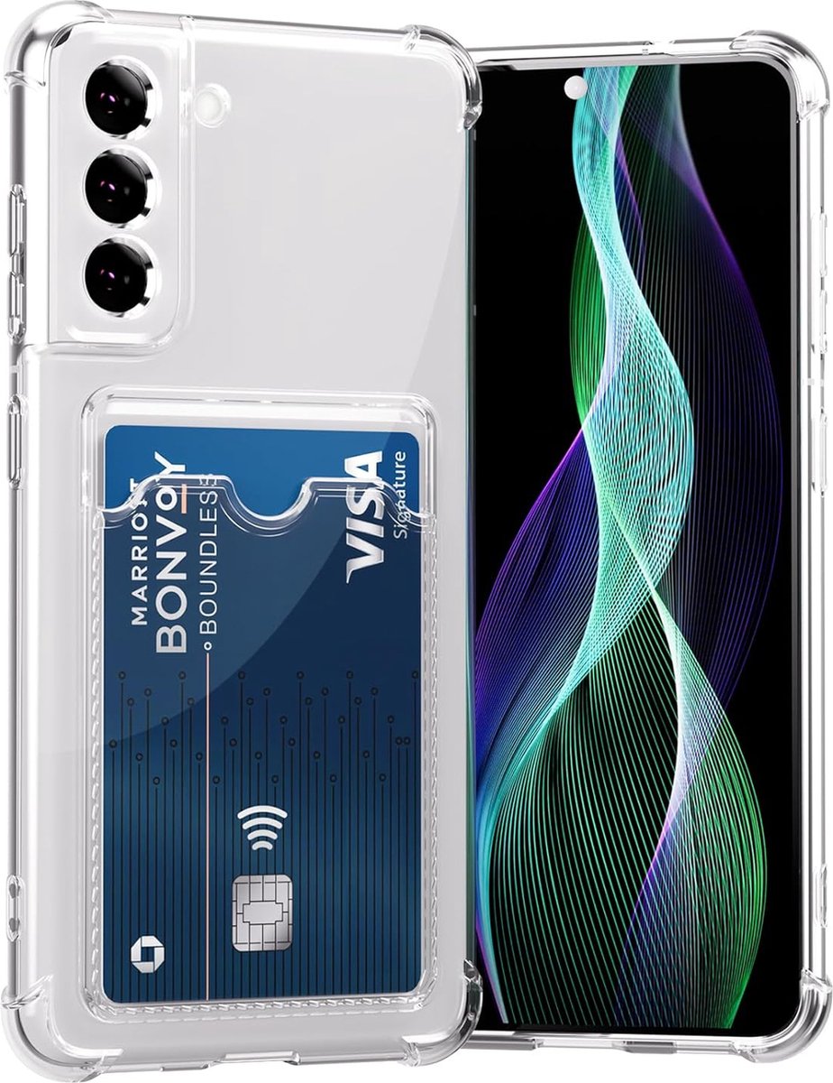 Telefoonhoesje Anti-Shock Pasjeshouder Geschikt voor Samsung Galaxy S21+ met Camera bescherming - Ruimte voor pasje - TPU Silicone - FuturiQ - Transparant