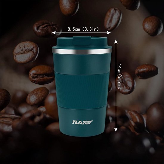 Tasse Isotherme en Acier Inoxydable 380ml - Tasse de Voyage pour Café avec Couvercle Anti-Fuite - Tasse Isotherme Garde Café, Thé et Bière Isolés / Glacés
