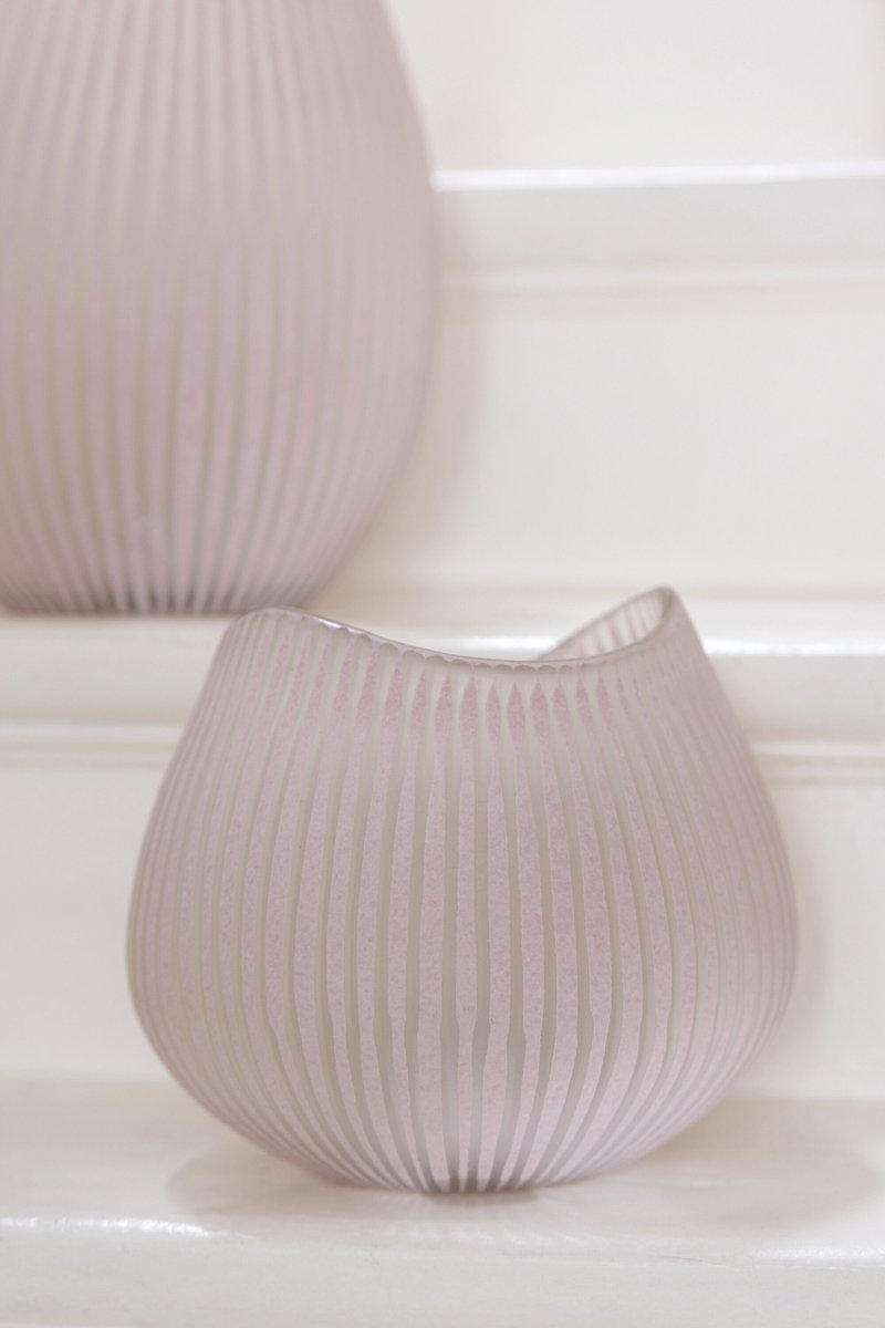 J-Line vaas Streep - glas - lichtroze - small - Ø 22 cm