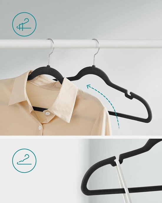 Fluwelen Hangers Set Van 30 Hangers Antislip Met Inkepingen In De Schouderzone Broekstang 360 Draaibare Haak Ruimtebesparend 0 6 Cm Dik 43 Cm Lang Grijs
