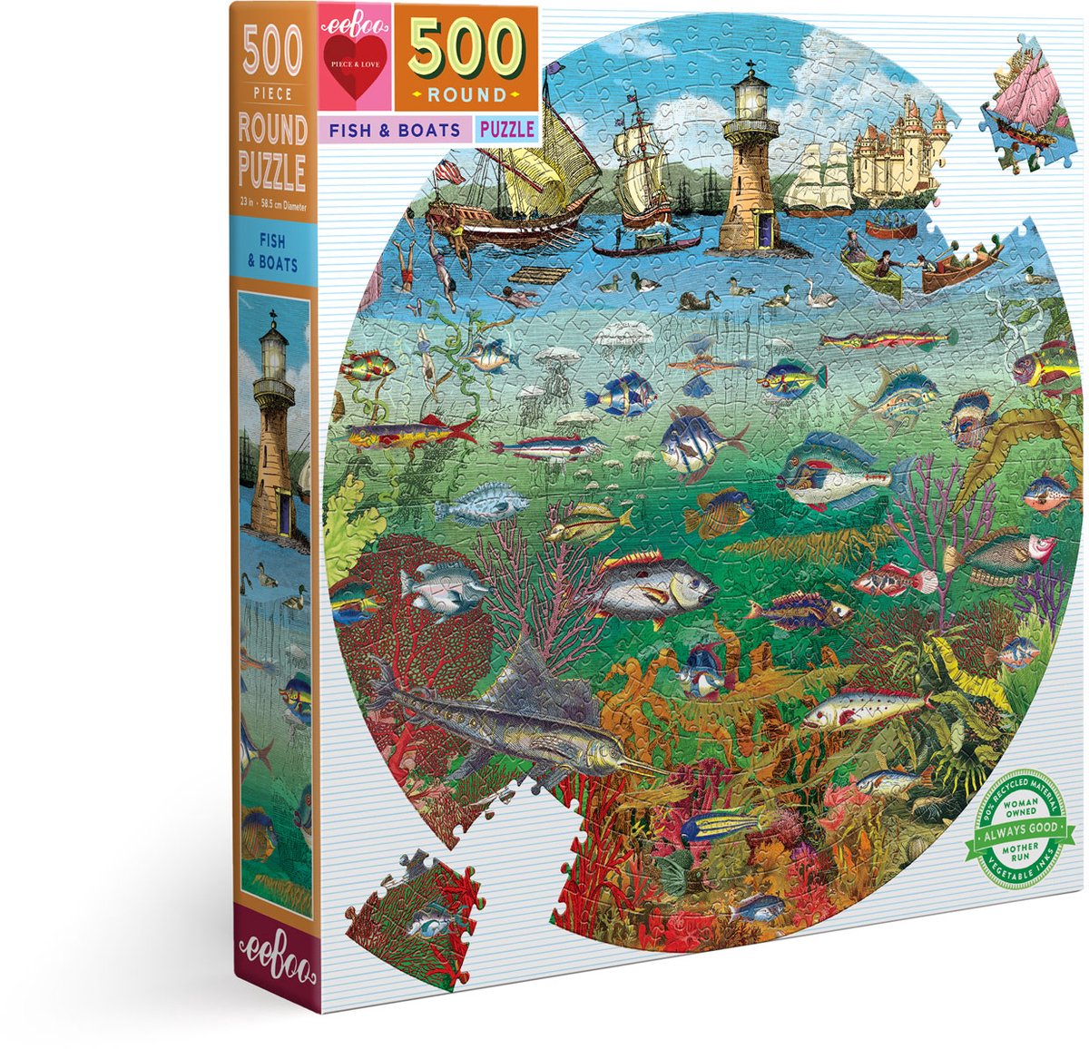 eeBoo Vis en Boot (500) - ronde legpuzzel