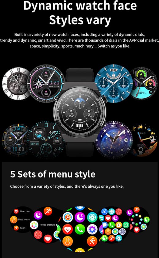 Otiume Smartwatch voor Heren Zwart Sportfunctie SMS Bellen Whatsapp. bol