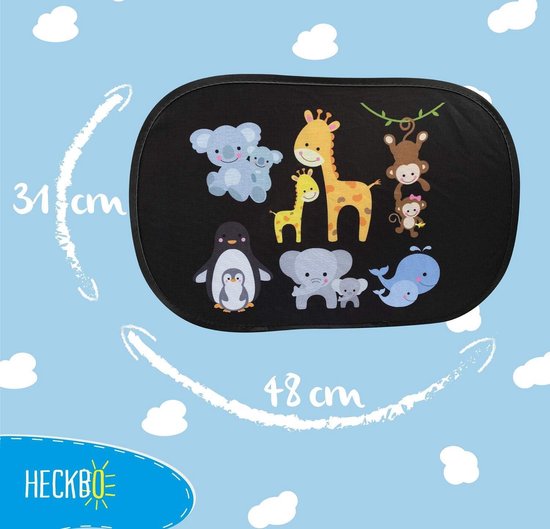 2x auto zonneklep met 8 zuignappen - baby dieren met mama - 48x31cm - zijruit zonneklep - zak - baby kinderen - meisjes jongens - Zonnescherm van Dresses and fun — afbeelding 3