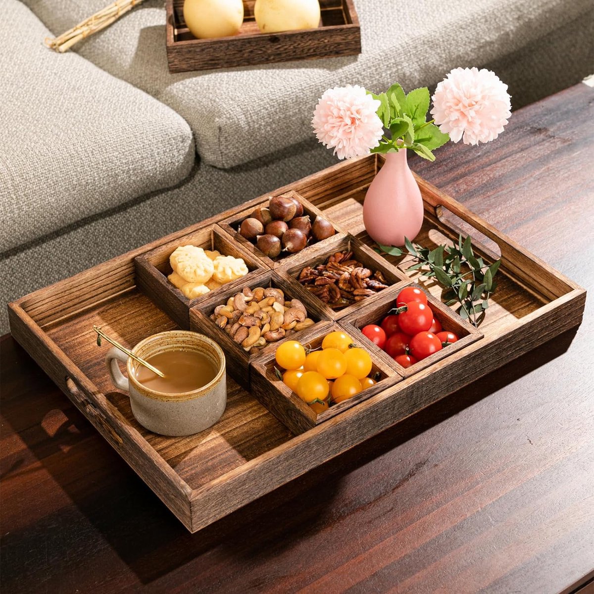 Voedsel Dienblad Rechthoek Massief Zwart Hout Thee Koffie Snack Voedsel Maaltijden Dienblad Plaat Voor Restaurant (25 * 18 * 2Cm