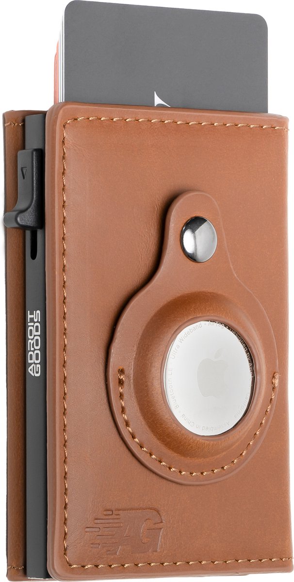 AdroitGoods Pasjeshouder – 8 Pasjes – RFID Bescherming – Geschikt voor Apple AirTag – Leder/Bruin