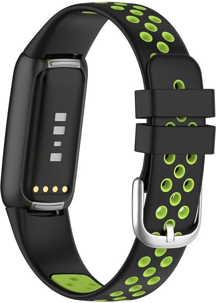 Sportbandje - Fitbit Luxe - Zwart met groen - Siliconen 160-220mm