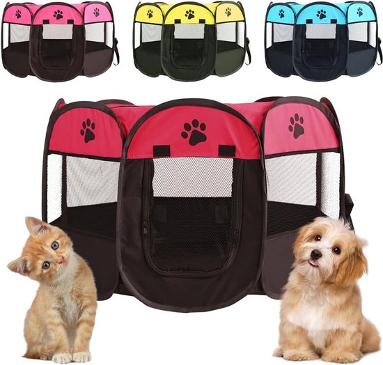 PawHut Puppy-uitloop Buitenverblijf Box Voor Huisdieren Box Hondenverblijf Aanpasbare Vorm Met Deur Metaal 79 X 79~124r2943qrg01