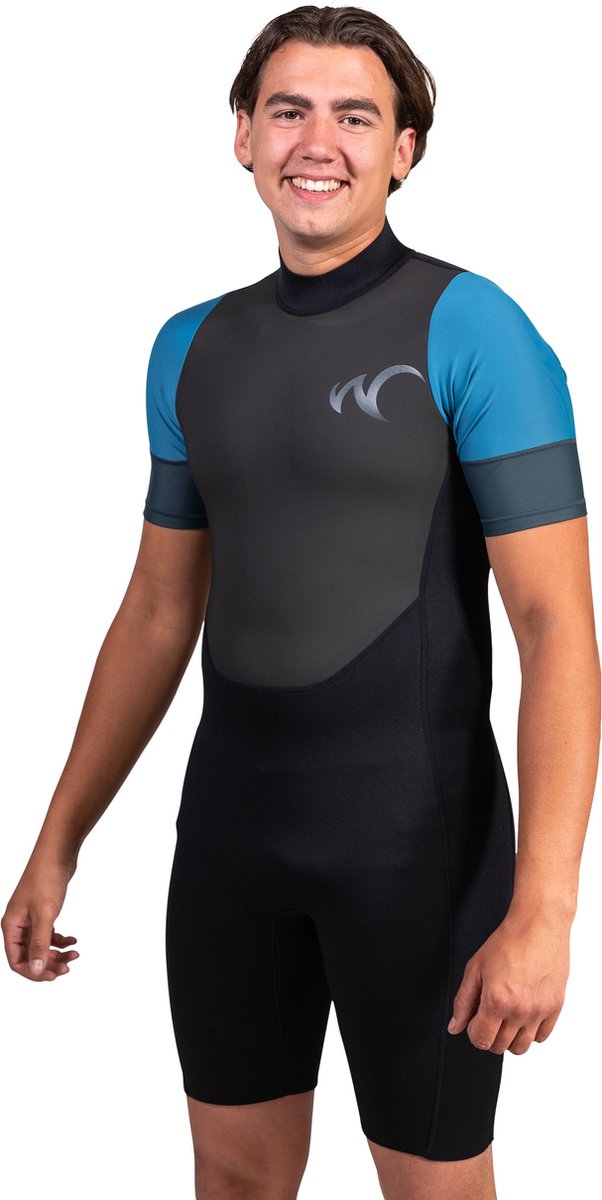 Watrflag Shorty Cairns Heren - 3 mm Premium neopreen met Lycra korte mouwen - Zwart/grijs/petrol M