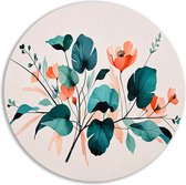 Bloemen wandcirkel - Planten wandcirkels - Schilderij Bladeren - Wanddecoratie industrieel - Rond schilderij - Kunstwerk muurcirkel aluminium 70x70 cm