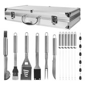 Cheqo® BBQ Gereedschapset - Barbecue Accessoires - Luxe Uitvoering - 19 Delige Set - RVS en Aluminium - Opbergkoffer - 3-in-1 Spatel - Barbecue Set - Vaderdagcadeau - Barbecuegerei