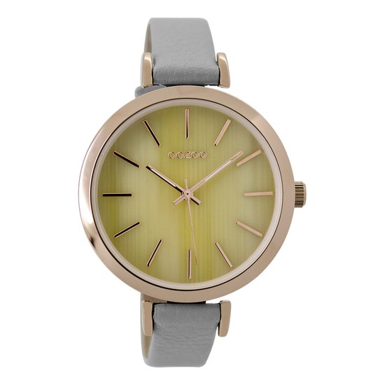 OOZOO Timepieces - Rosé goudkleurige horloge met steengrijze leren band - C9235