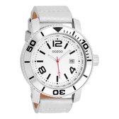 OOZOO Timepieces - Zilverkleurige horloge met witte leren band - C2586