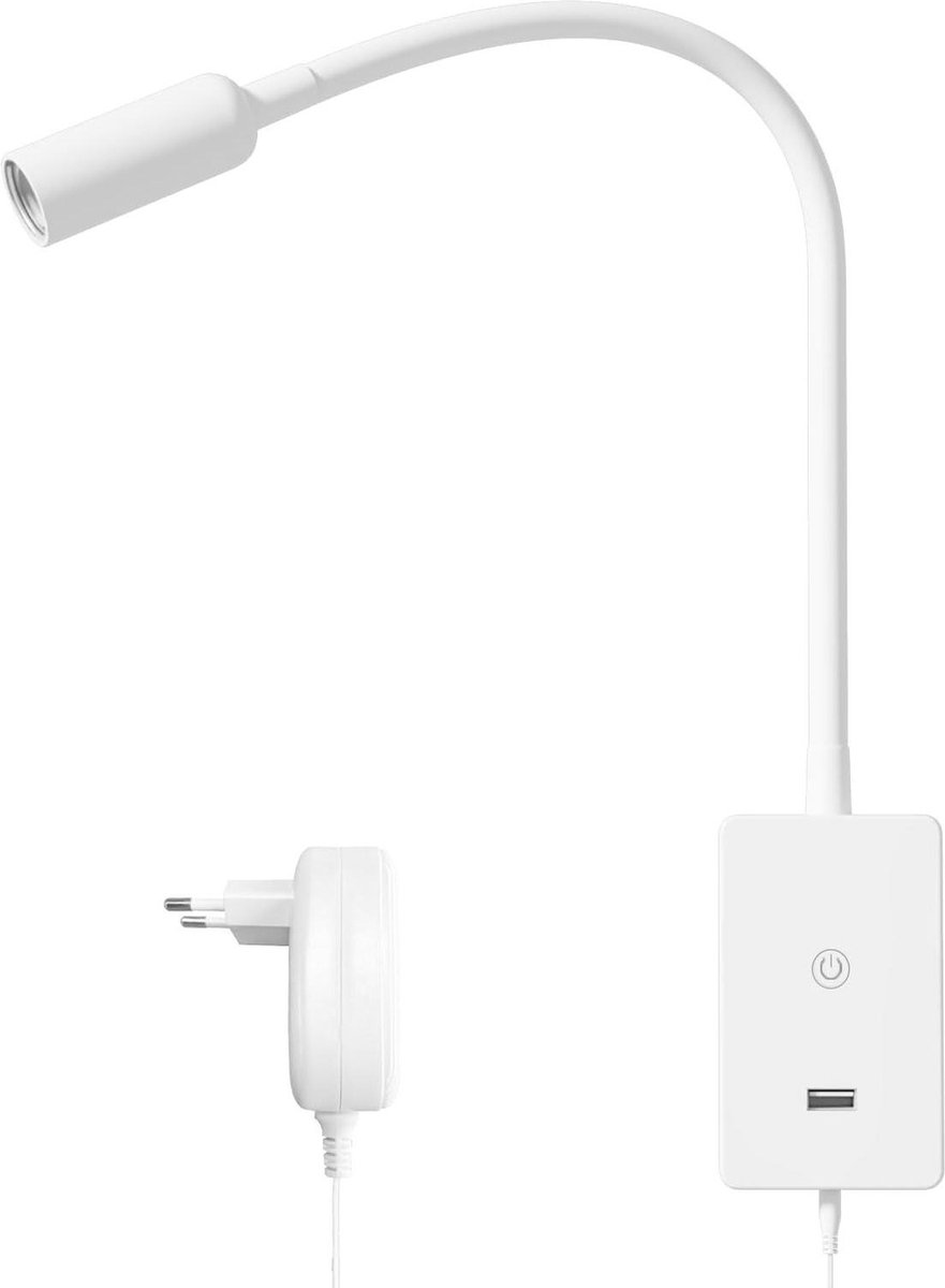 Flexibele zwanenhals, wandleeslamp met USB-laadaansluiting en