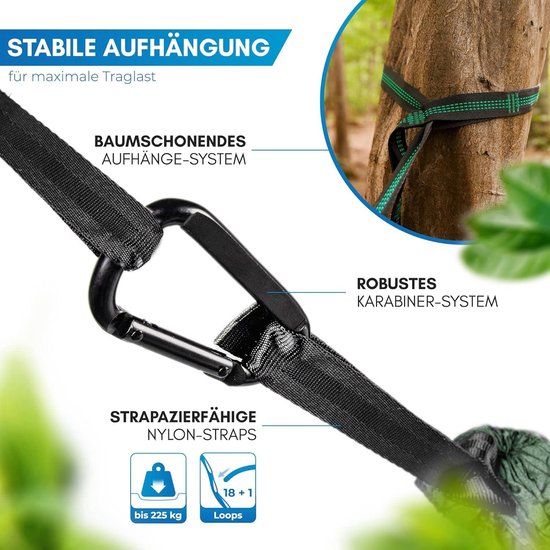 Hangmat van nylon parachutezijde voor camping outdoor survival strand en tuin - met bevestigingsset - maximale belastbaarheid 300 kg — afbeelding 4