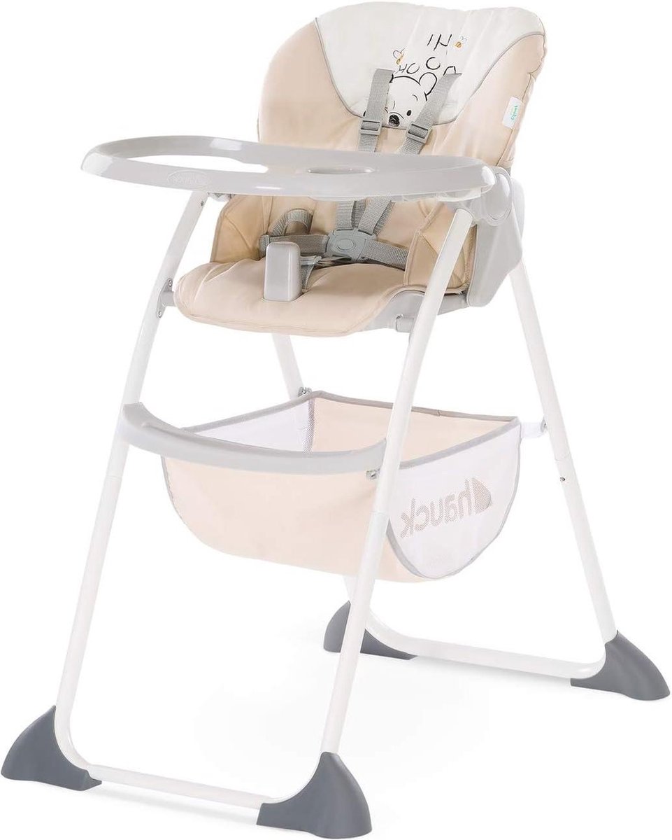 Kinderstoel Sit N Fold - Geschikt vanaf 6 maanden - Tot 15 kg - Smal opvouwbaar - Verstelbare rugleuning - Afneembaar dienblad - Grote speelgoedmand - Winnie the Pooh - Beige