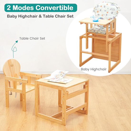 Premium 3-in-1 converteerbare houten kinderstoel voor peuters van 3-6 jaar - hoge stoel, schommelstoel en kindertafelstoelset voor jongens-meisjes van Abbydanlin — afbeelding 4