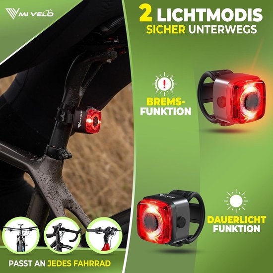 Pro Fietslampenset - Cube met remfunctie - StVZO goedgekeurd - USB-oplaadbaar - 100% waterdicht - LED fietslicht - voor en achter - achterlicht fietsverlichting — afbeelding 2