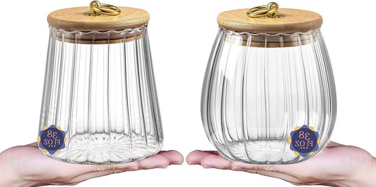 ORNAMI Glazen voedselpot met natuurlijk bamboe deksel en ORNAMI Glazen voedselpot met natuurlijk bamboe deksel en