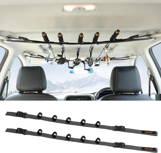 Foto: Vehicle fishing rod rack holder straps adjustable 30 to 54 inches horizontal car roof fishing pole storage carrier belt 5 rods capacity for suv truck and van gray pack of 2