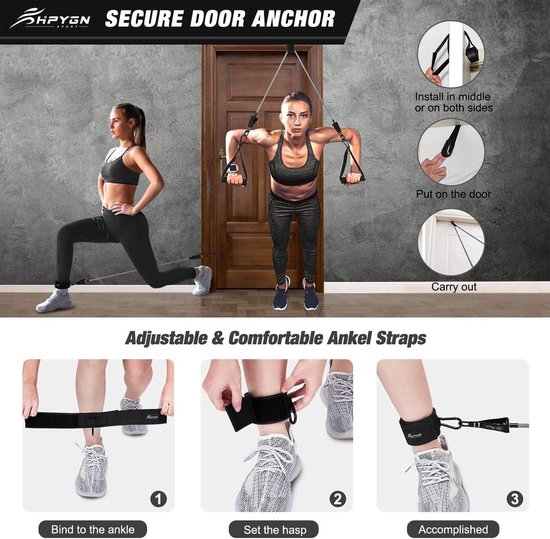 Ensemble de Bandes de résistance - Ensemble de bandes de fitness 68 kg 90 kg 113 kg - 5 épaisseurs différentes - poignées sangles de cheville ancrage de porte - sac à dos portable - intérieur extérieur