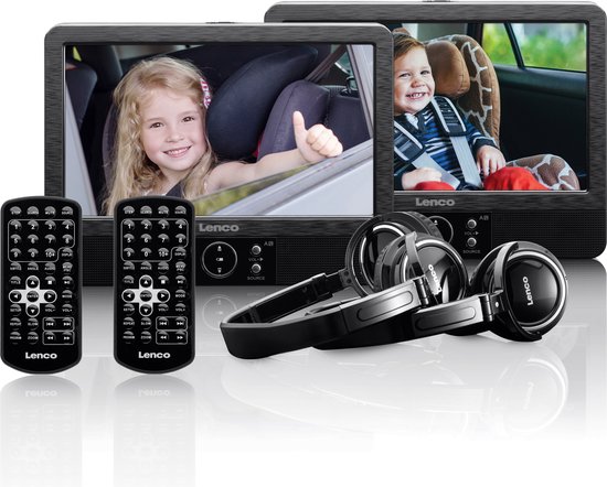 Lenco DVP-939 - 2x9" Portable DVD speler met USB,SD, ingebouwde batterij, 2x hoofdtelefoon en 2x bracket - Zwart van Lenco — afbeelding 2