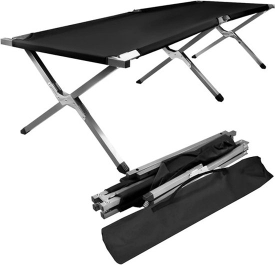 Veldbed 1 Persoon - Stretcher - Kampeerbed - Vouwbed - Campingbed Volwassenen - Opvouwbaar Bed - Reisbed - 110kg - Zwart