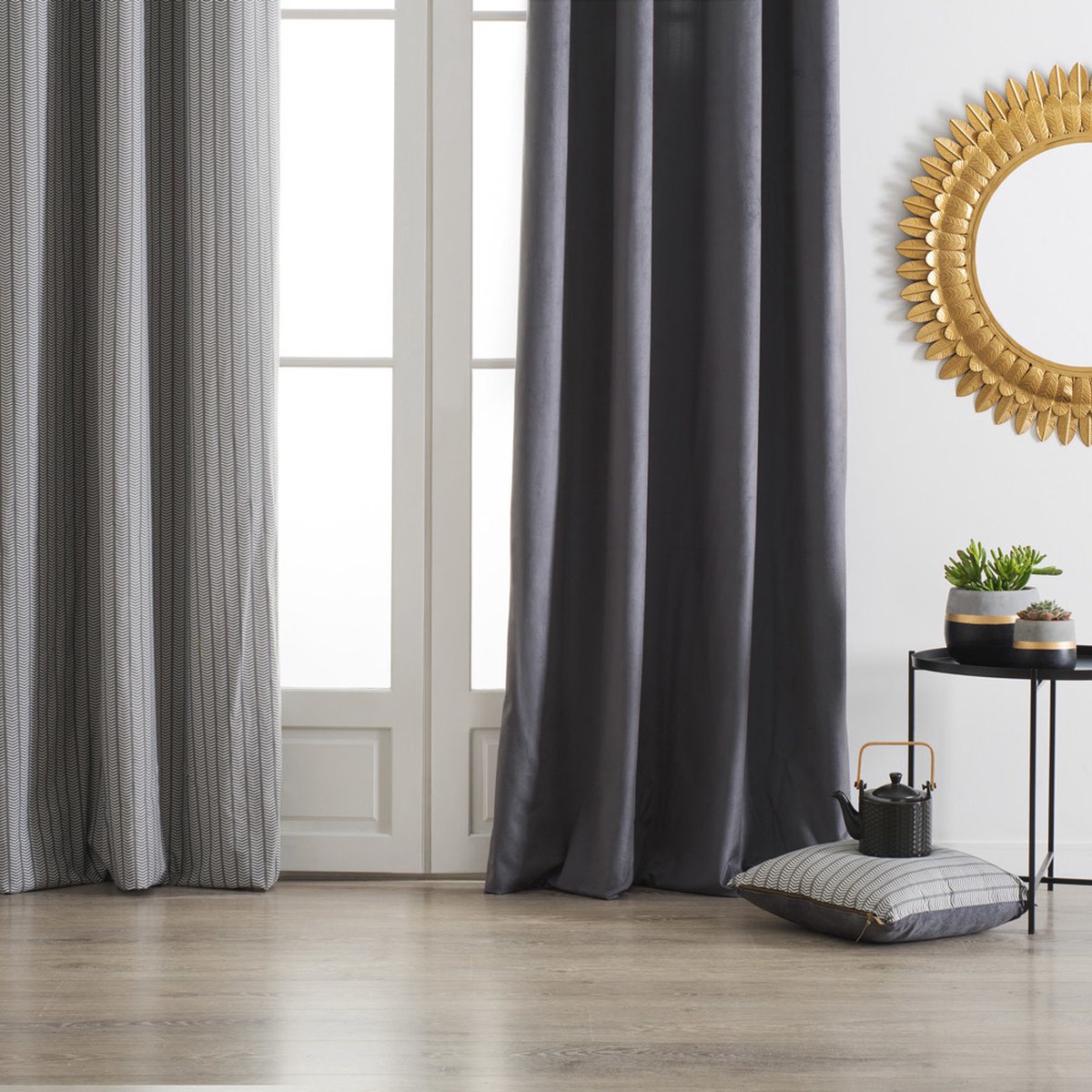 Raamgordijn met ringen, gemaakt van katoen en polyester - 140 x 260 cm