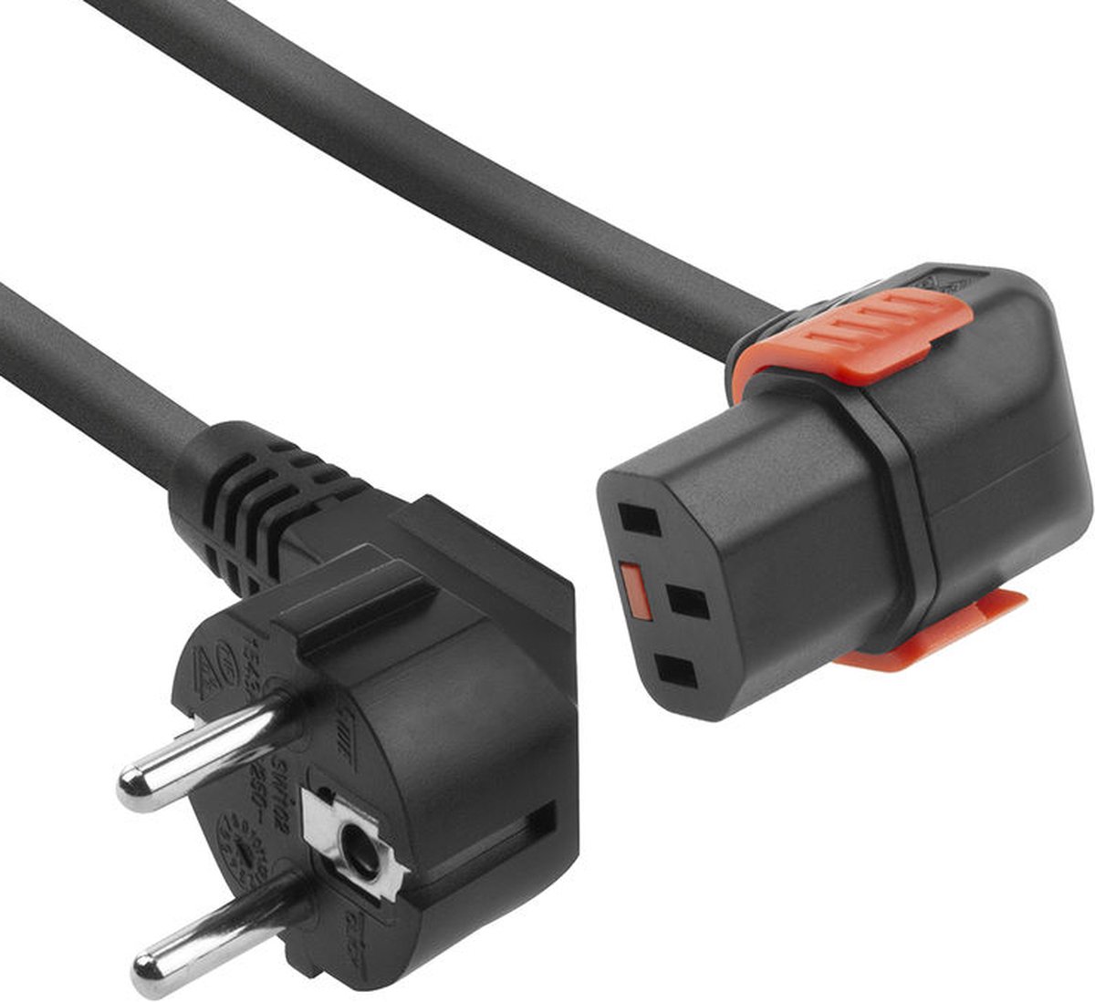 Image of ACT Netsnoer Schuko CEE 7/7 male (haaks) - C13 IEC Lock (onder haaks) zwart 1 m, EL449S AK5255