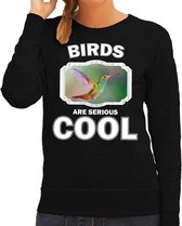 Dieren vogels sweater zwart dames - birds are serious cool trui - cadeau sweater kolibrie vogel/ vogels liefhebber XS