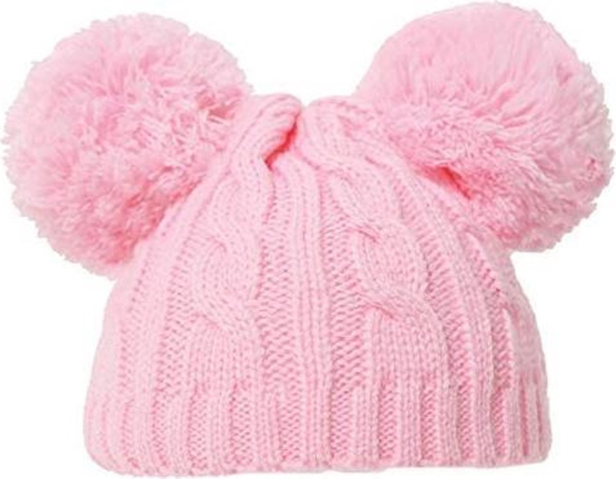 Soft Touch Babymuts Met Pompoms Junior Acryl Roze Maat S