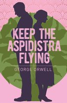 Boekhoes met twee silhouetten van personen, tekst "KEEP THE ASPIDISTRA FLYING" en "GEORGE ORWELL" op een achtergrond van groen gebladerte en roze bloemmotieven.