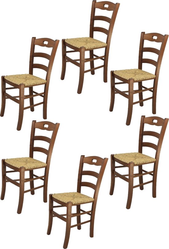 Tommychairs - Lot de 6 chaises modèle Savoie. Très approprié pour la cuisine, la salle à manger, mais aussi pour la restauration. Chaise en hêtre avec assise en paille de paille