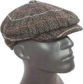 Wollen gevoerde oversized newsboy pet jaren 20 stijl groen bruin visgraat L/XL