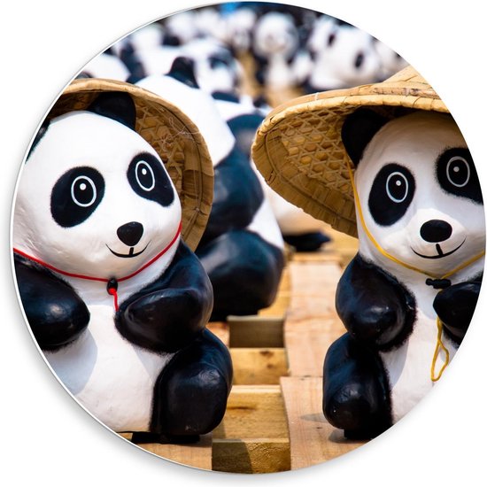 Forex Wandcirkel - Panda Beeldjes - 50x50cm Foto op Wandcirkel (met ophangsysteem)