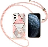 Cazy Geometry Pattern TPU Nek Strap hoesje voor Apple iPhone 12 Mini - Pink Marble