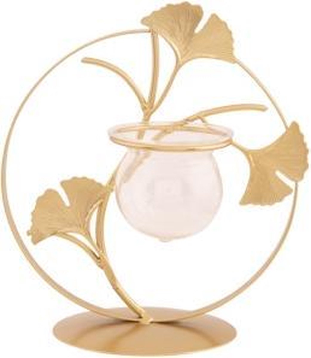 Houder Gingko 1x Glass Vase Goud 17,5x11,5xh19,5cm Rond