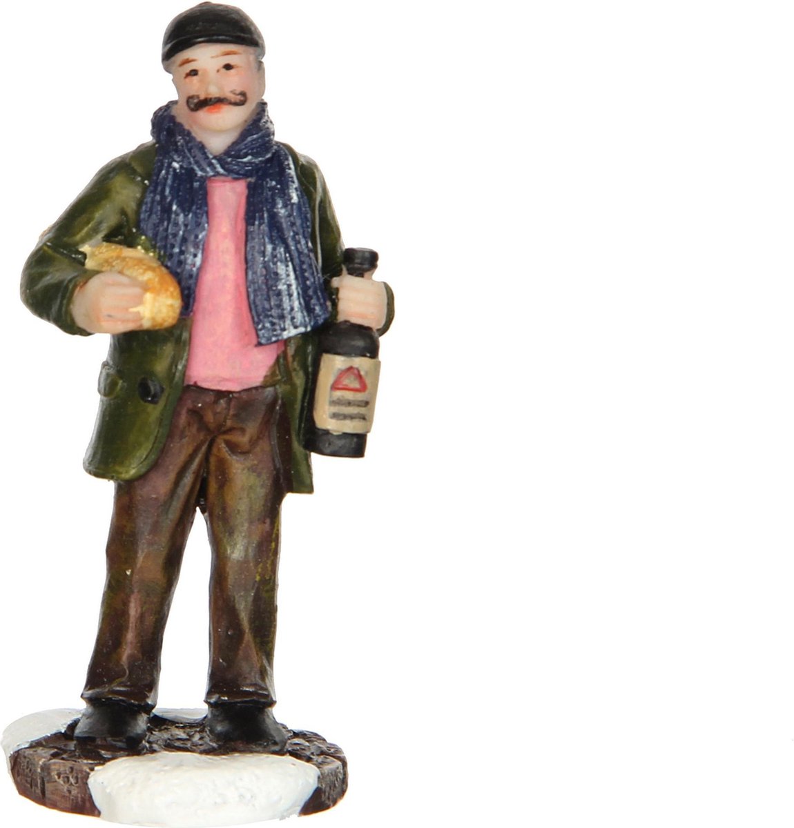 Kerstdecoratie van Luville met een persoon die een stokbrood koopt bij een bakkerij.