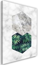 Schilderij Varenblad in een hexagon , 2 maten , groen wit (wanddecoratie)