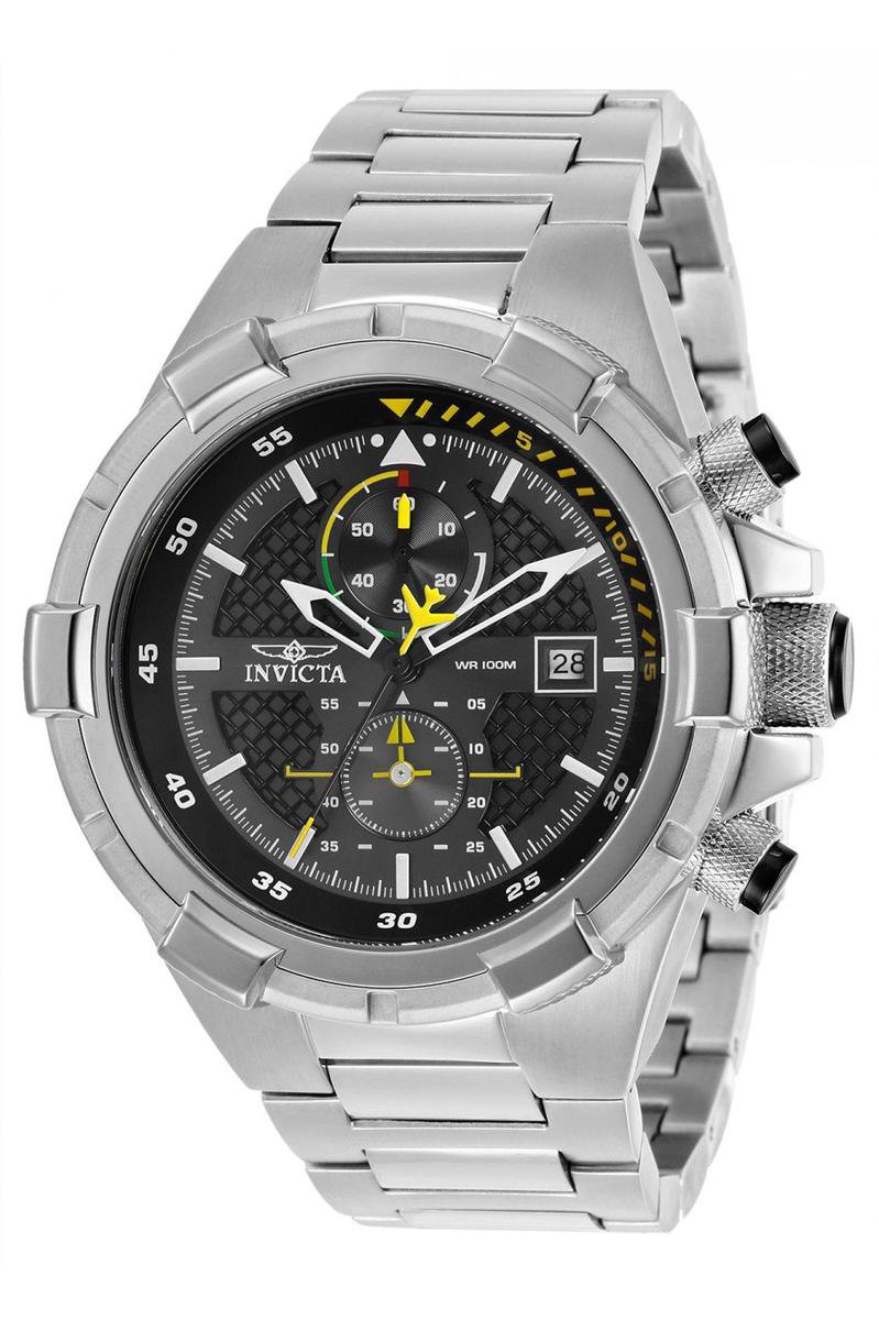 Invicta Aviator 28108 Heren Horloge - Waterdicht - Analoog - Quartz Uurwerk - Roestvrij Staal met zwarte Wijzerplaat - 50mm