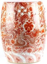 Fine Asianliving Keramische Kruk Rood Wit Draken Handgeschilderd D33xH45cm Keramiek Bijzettafel Porselein Stoel Tuinkruk