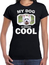 West terrier honden t-shirt my dog is serious cool zwart - dames - West terriers liefhebber cadeau shirt XS