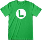 Nintendo Super Mario Heren Tshirt -L- Luigi Badge Groen