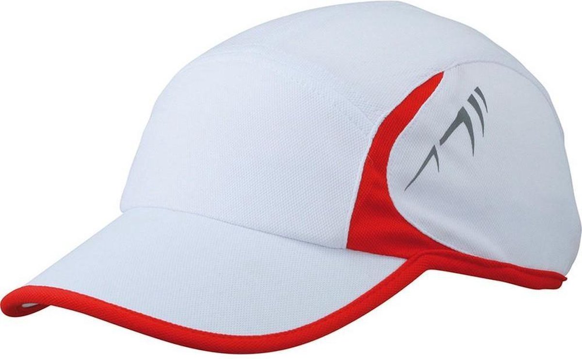 Myrtle Beach Volwassenen Unisex Running 4 Panel Cap (Wit/rood)