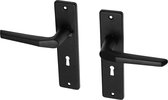 Zwarte deurklinken met schild SL56 aluminium duimmodel | Per Set | Deurkruk
