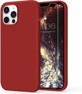 iPhone 12 Pro Max Hoesje Rood - Siliconen Back Cover & Glazen Screenprotector