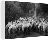 Canvas Schilderij Schapen - Boom - Zwart - Wit - 120x80 cm - Wanddecoratie