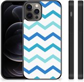 Siliconen Back Cover Geschikt voor iPhone 12 Pro Max Telefoon Hoesje met Zwarte rand Zigzag Blauw