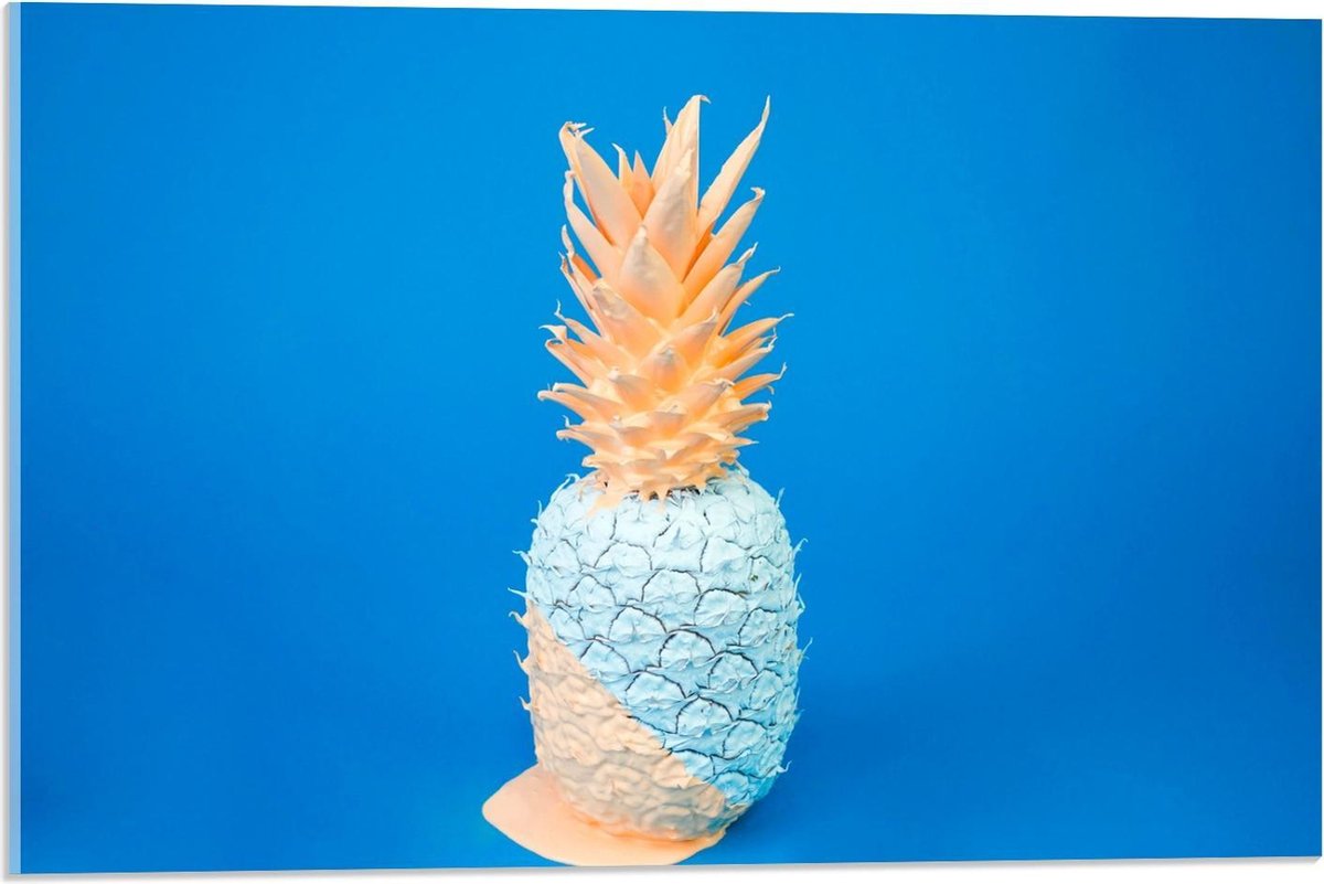 Acrylglas - Blauw/Roze Ananas - 60x40cm Foto op Acrylglas (Met Ophangsysteem)