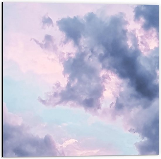 Dibond - Roze Paarse Wolken - 50x50cm Foto op Aluminium (Wanddecoratie van metaal)